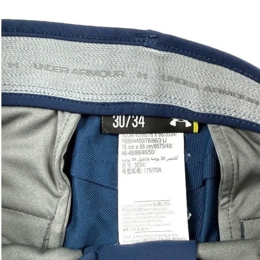 Under Armour Mens Match Play Golf Pants Navy Blue Loose Fit 30x34